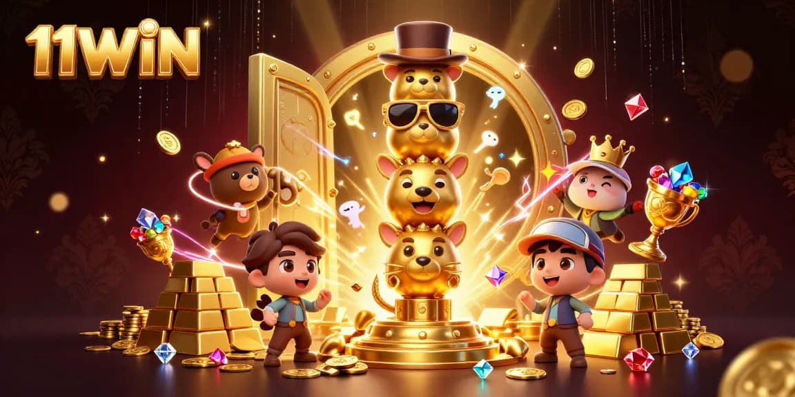 Experience the thrill of winning with 11WIN's vibrant casino adventure featuring gold treasures and enchanting characters.