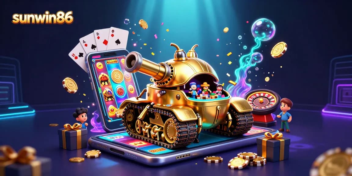 Play thrilling games at sunwin86’s vibrant casino showcased in a dazzling illustration.