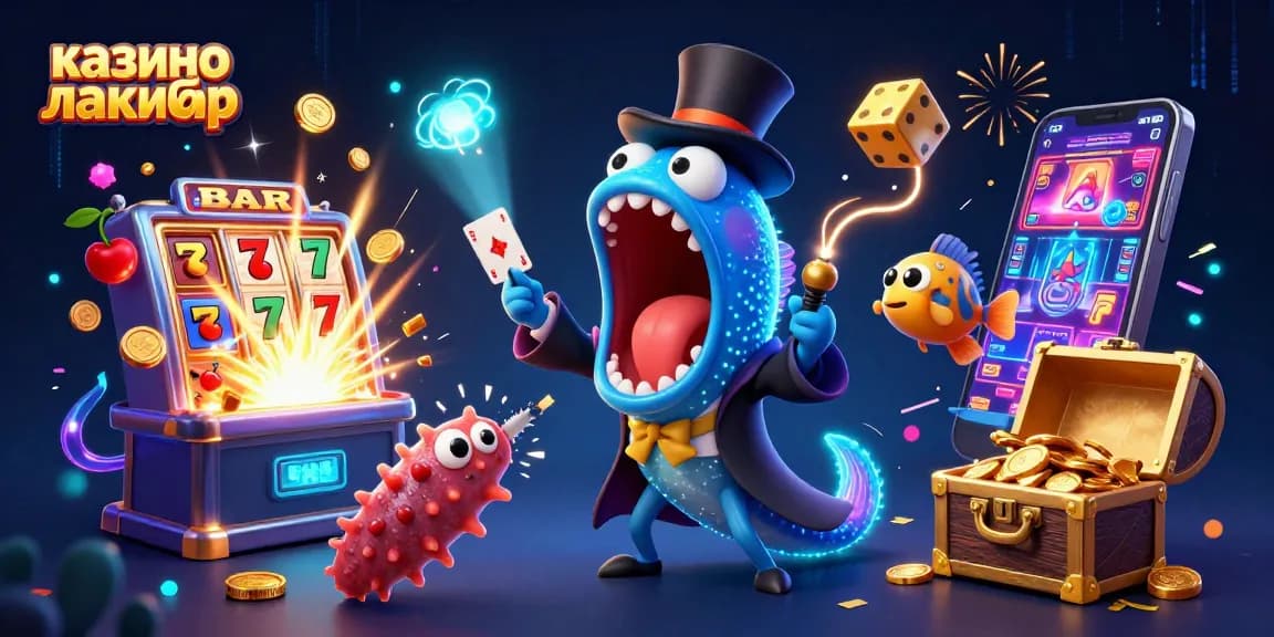 Experience the thrills of казино лакибир with a vibrant underwater casino scene featuring playful characters and dynamic elements.