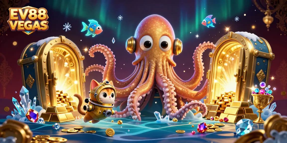 Experience thrilling adventures at EV88 VEGAS as the kraken and diving cat reveal hidden treasures.
