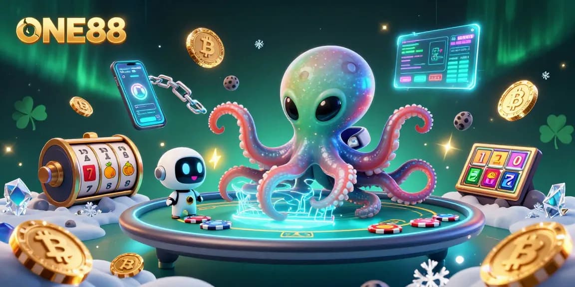 Join the excitement at ONE88 with an alien octopus managing a holographic poker game!