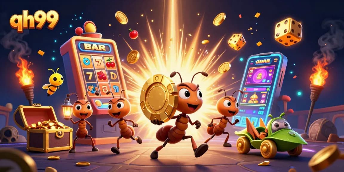 Experience thrilling moments at qh99 with a heist scene involving playful ants and casino elements