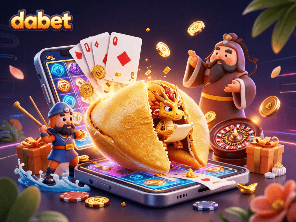 dabet transforms the gaming experience with a rich 3D casino illustration showcasing dynamic slot action.