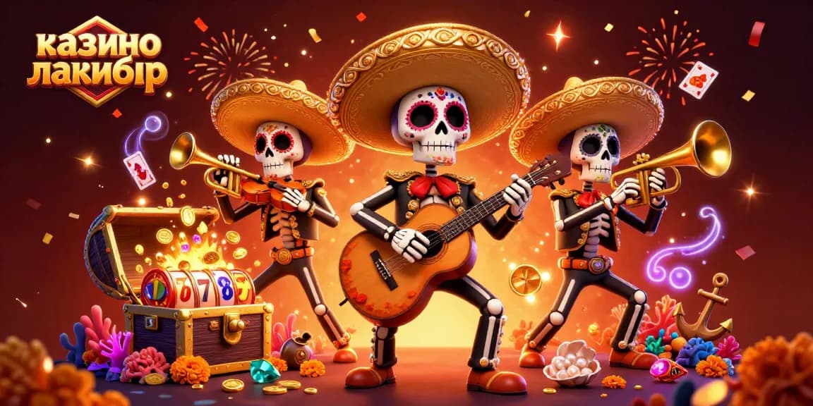 Win big at казино лакибир with vibrant Day of the Dead mariachi celebrating casino fun.