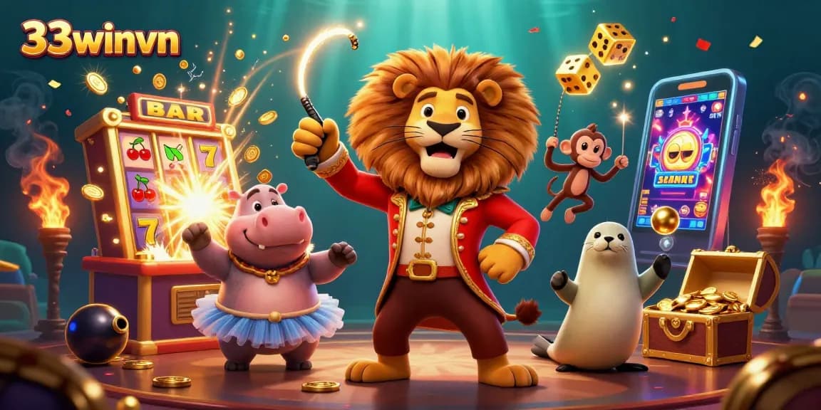Experience the excitement at 33winvn with vibrant 3D characters and dynamic casino elements.