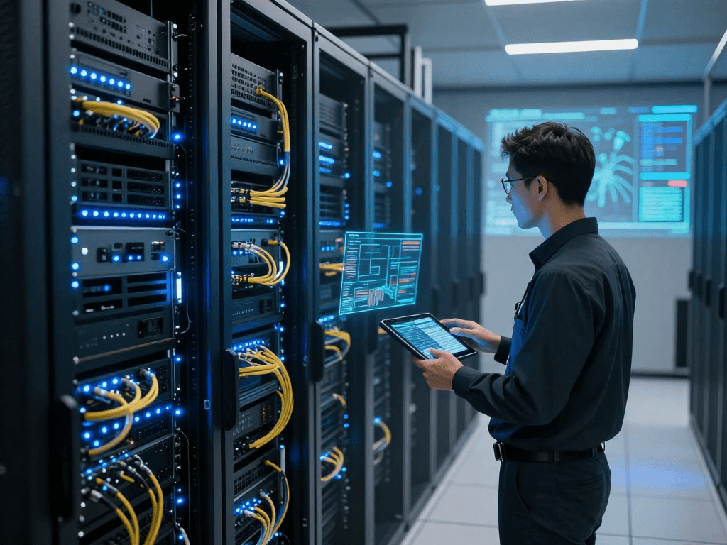 IPTV subscription management in a modern data centre with advanced server technology and real-time analytics.