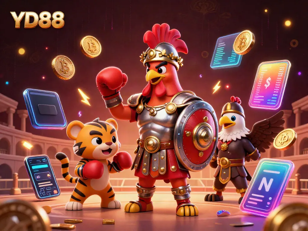 Experience thrilling casino action at YD88 with a colorful 3D illustration featuring characters and vibrant gaming elements.