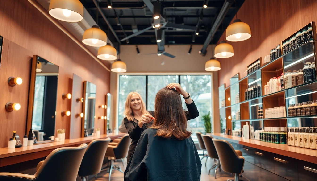 Best frisør interior with stylish design, welcoming atmosphere, and professional hairstylist at work.