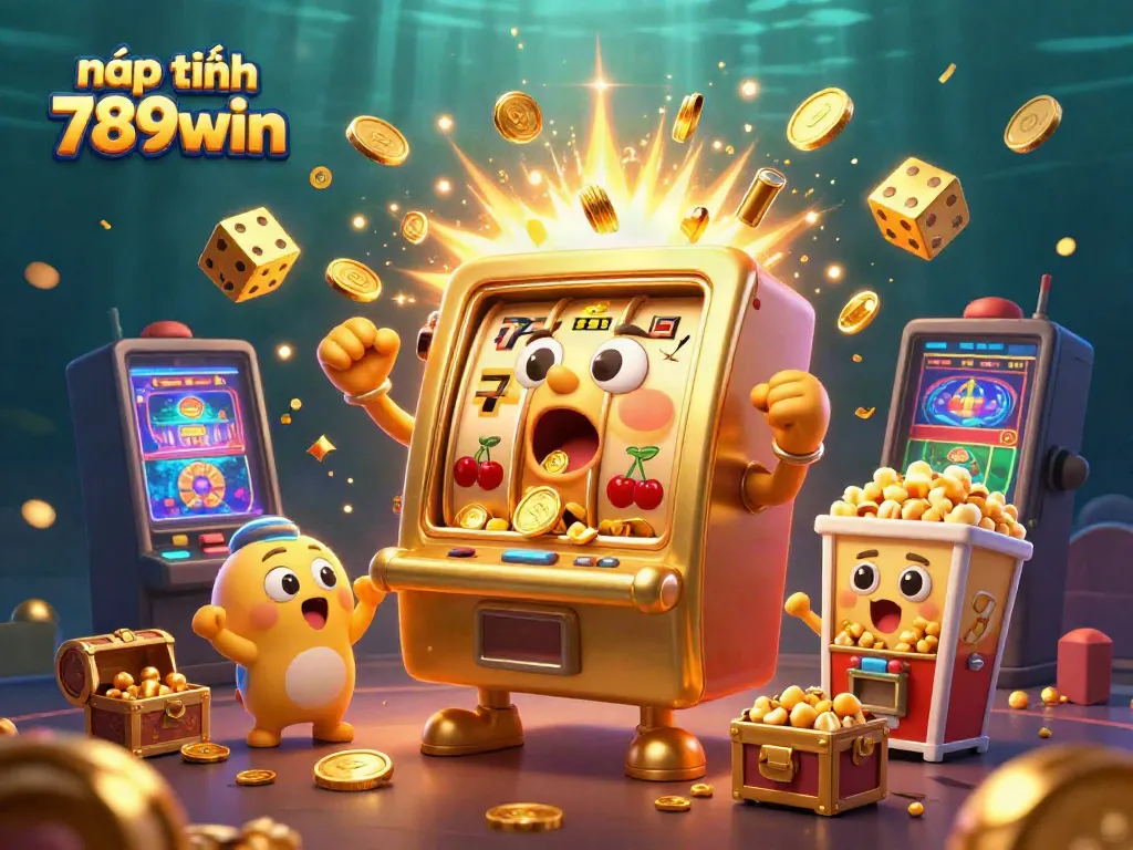 Experience nạp tiền 789win excitement as golden slot machines celebrate a jackpot explosion in a vibrant casino scene.