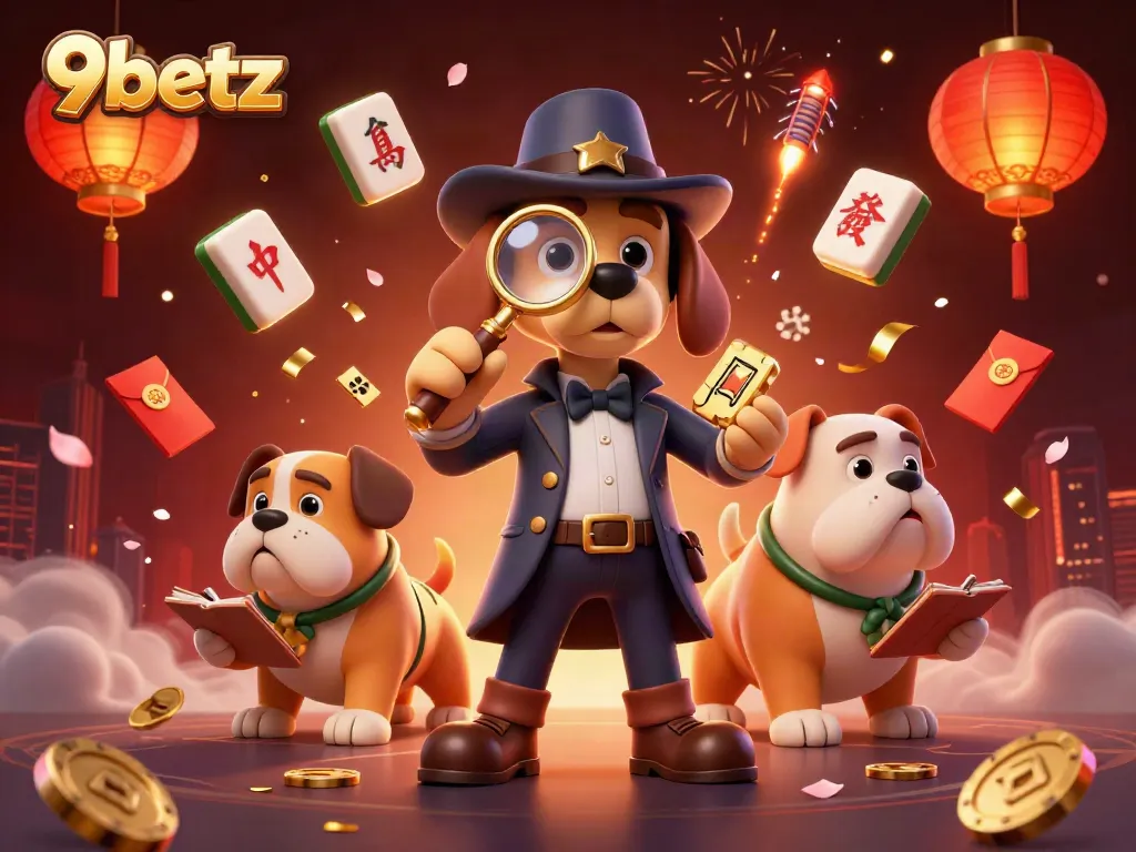 Engage in thrilling gameplay at 9betz with our cartoon detective investigating a poker chip clue.