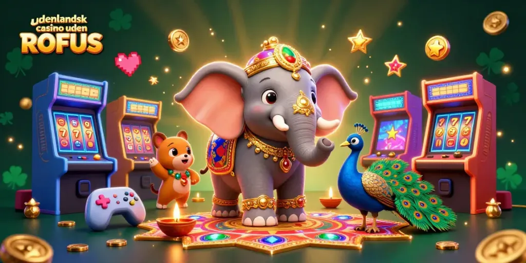 Play thrilling games at udenlandsk casino uden ROFUS, depicted in a vibrant 3D scene.