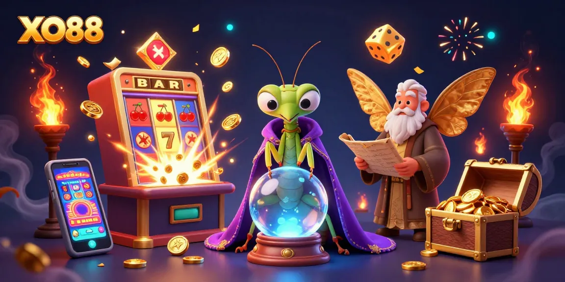 Experience the thrilling world of XO88 with a vivid 3D illustration featuring fortune tellers and casino excitement.