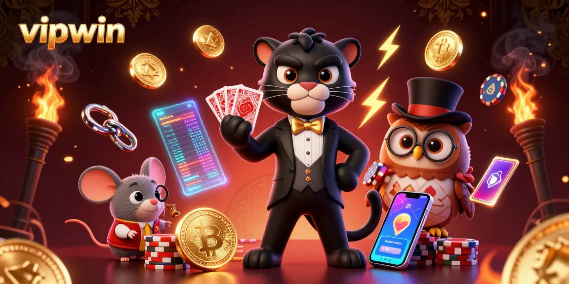 Experience vipwin with stylish characters engaging in an exhilarating casino scene featuring poker chips and golden elements.