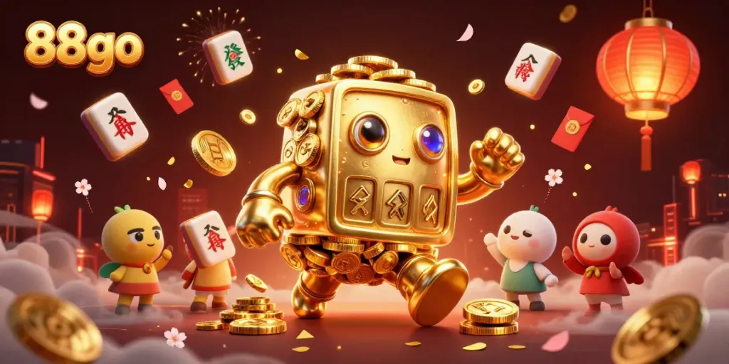 Experience the thrill of 88go with a captivating 3D casino scene filled with golden elements.