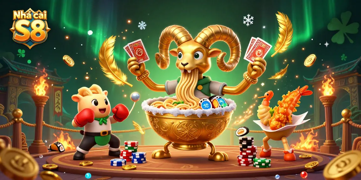 Engage with thrilling action at Nhà cái S8 as characters stack chips and deal cards amidst exciting casino elements.