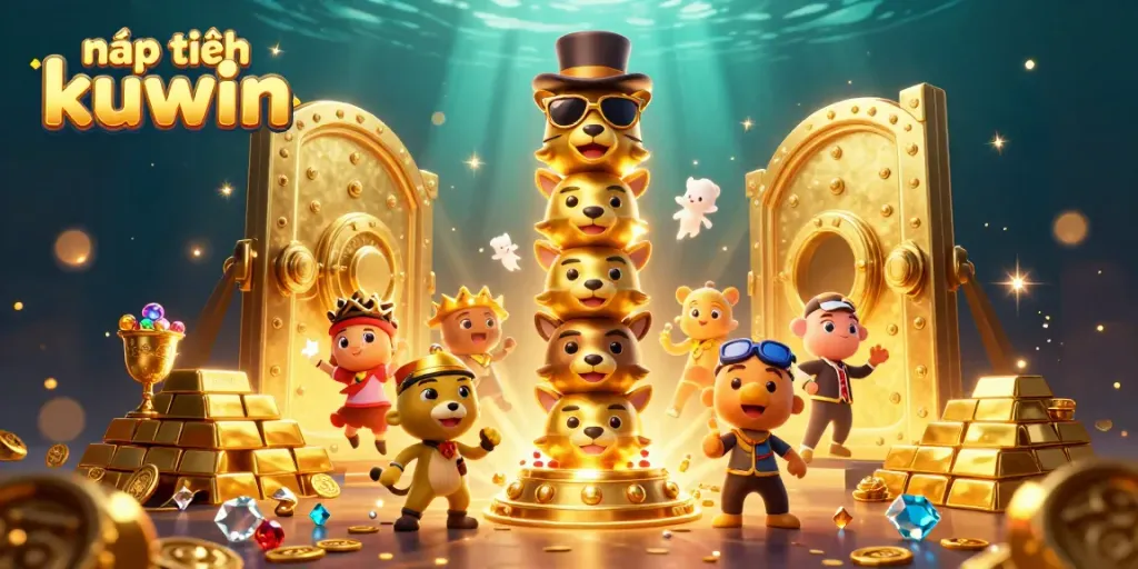 Experience nạp tiền kuwin with fun casino elements in a dynamic, colorful 3D illustration.