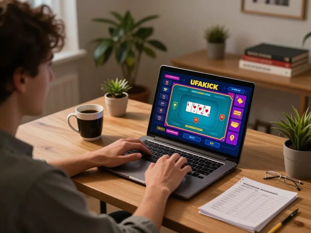 Engaging online gameplay at UFAKICK, showcasing colorful poker interface and cozy atmosphere