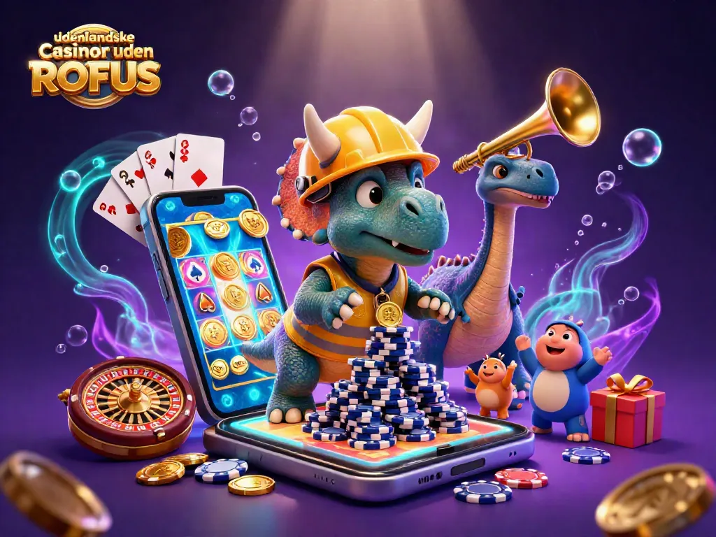 Engage with udenlandske casinoer uden ROFUS in a vibrant 3D illustration showcasing exciting gambling elements.