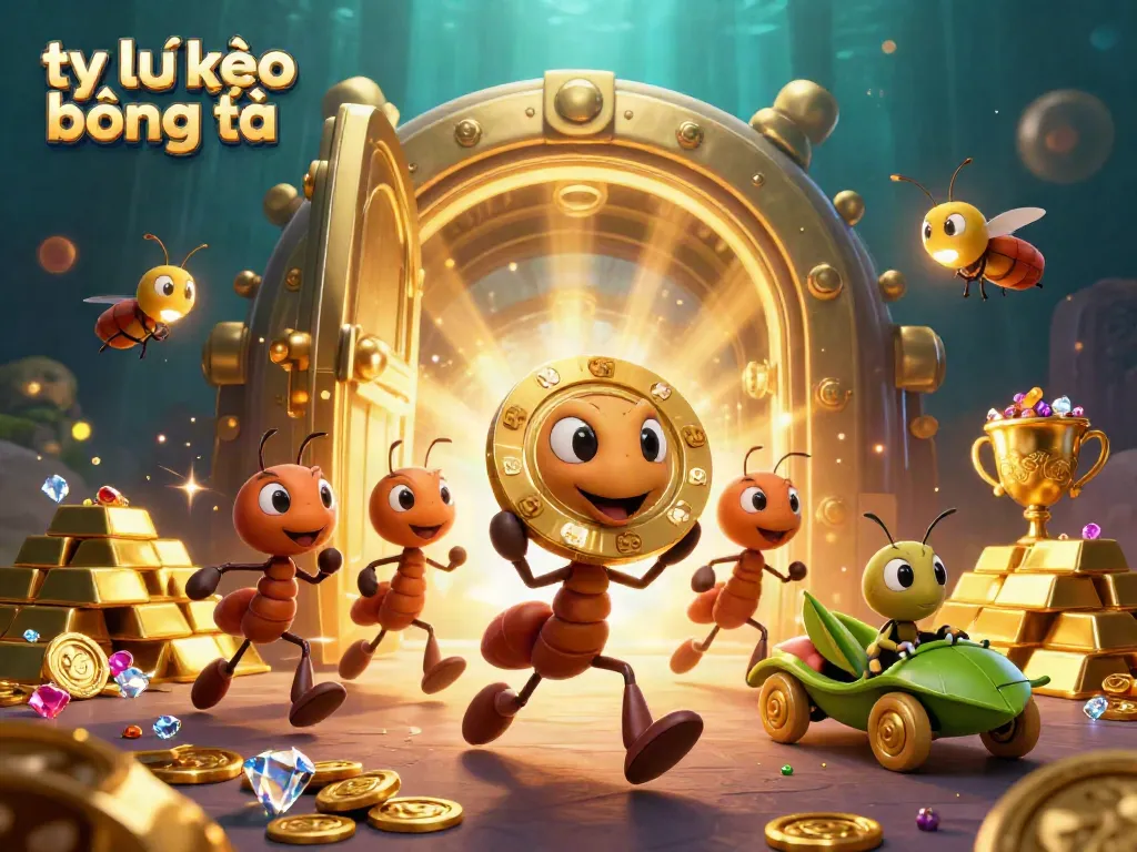 Exciting tỷ lệ kèo bóng đá scene with ants on a heist, showcasing a vibrant casino world.