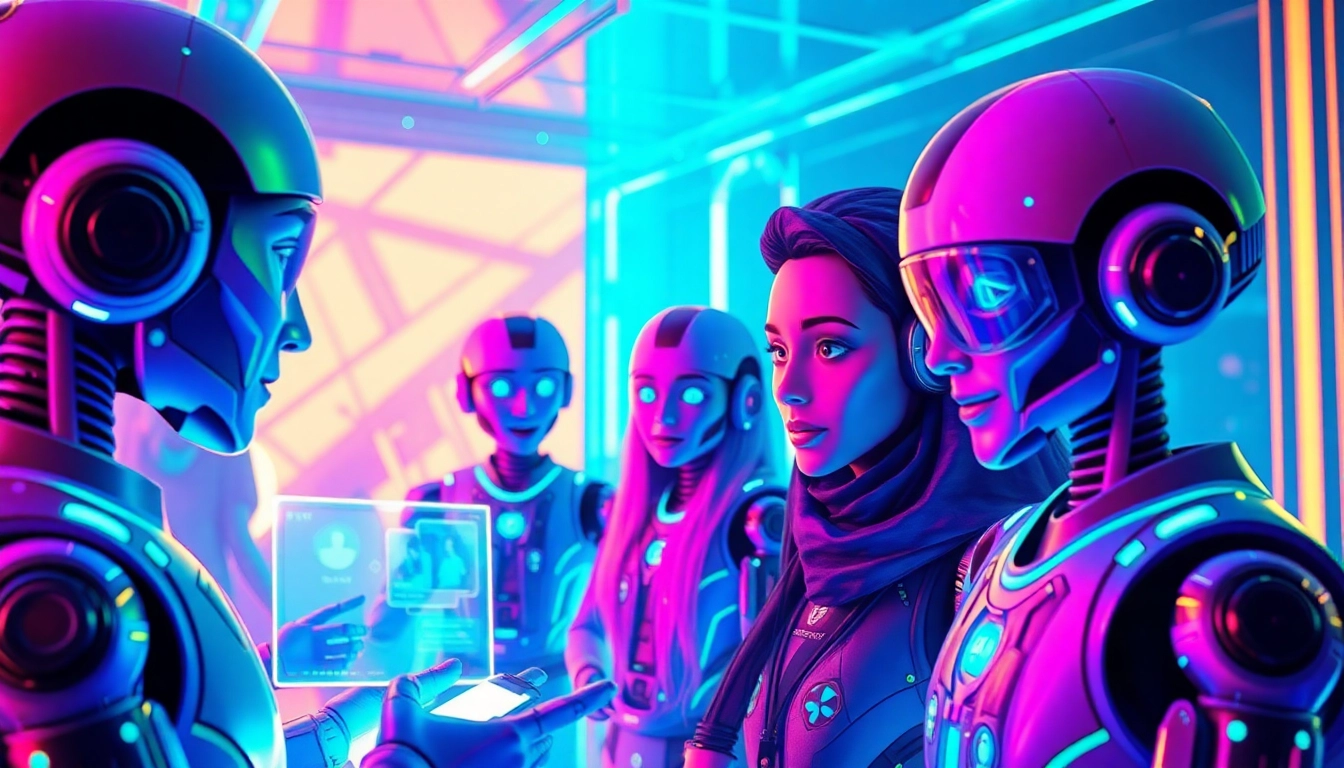 Explore vibrant AI chat interactions with crushonai in a futuristic digital landscape.