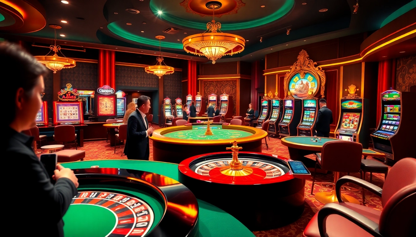 Experience the excitement of casino e2bet with luxurious gaming tables and vibrant slot machines.