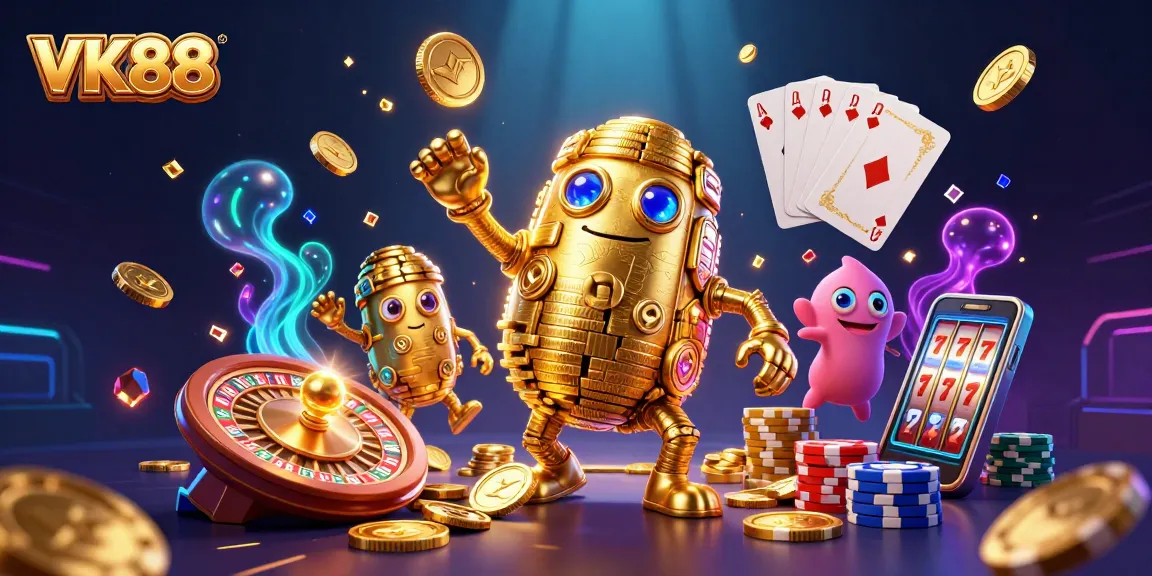 Spin and win at VK88 with a dazzling 3D golden golem and casino elements