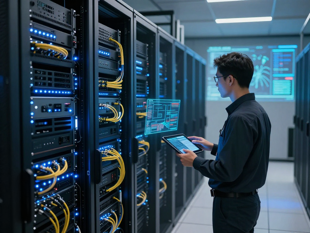 IPTV subscription management in a modern data centre with advanced server technology and real-time analytics.