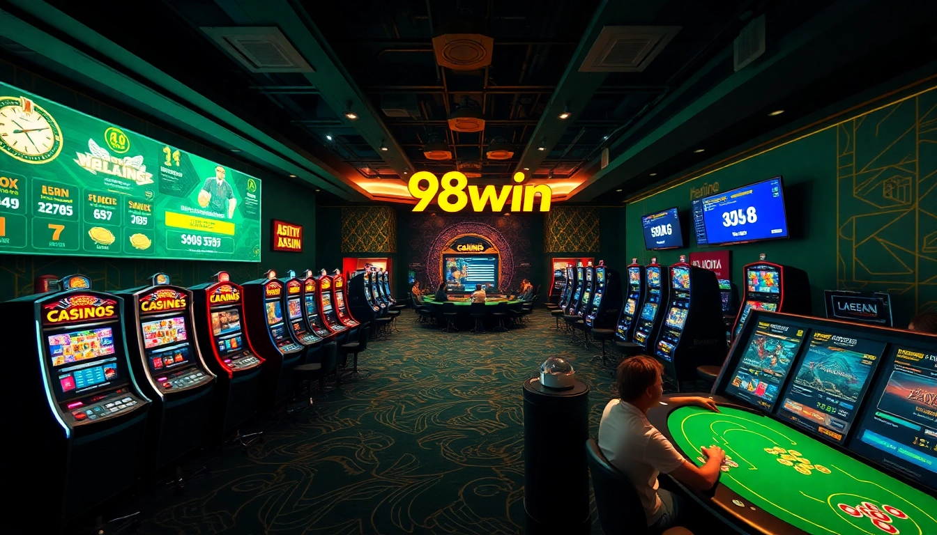 Engaging scene of 98win showcasing vibrant online casino and sports betting atmosphere.
