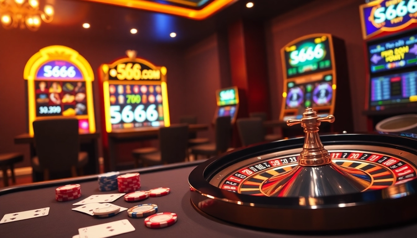 Experience the thrill of gaming at s666.com with vibrant poker chips and a digital roulette wheel.