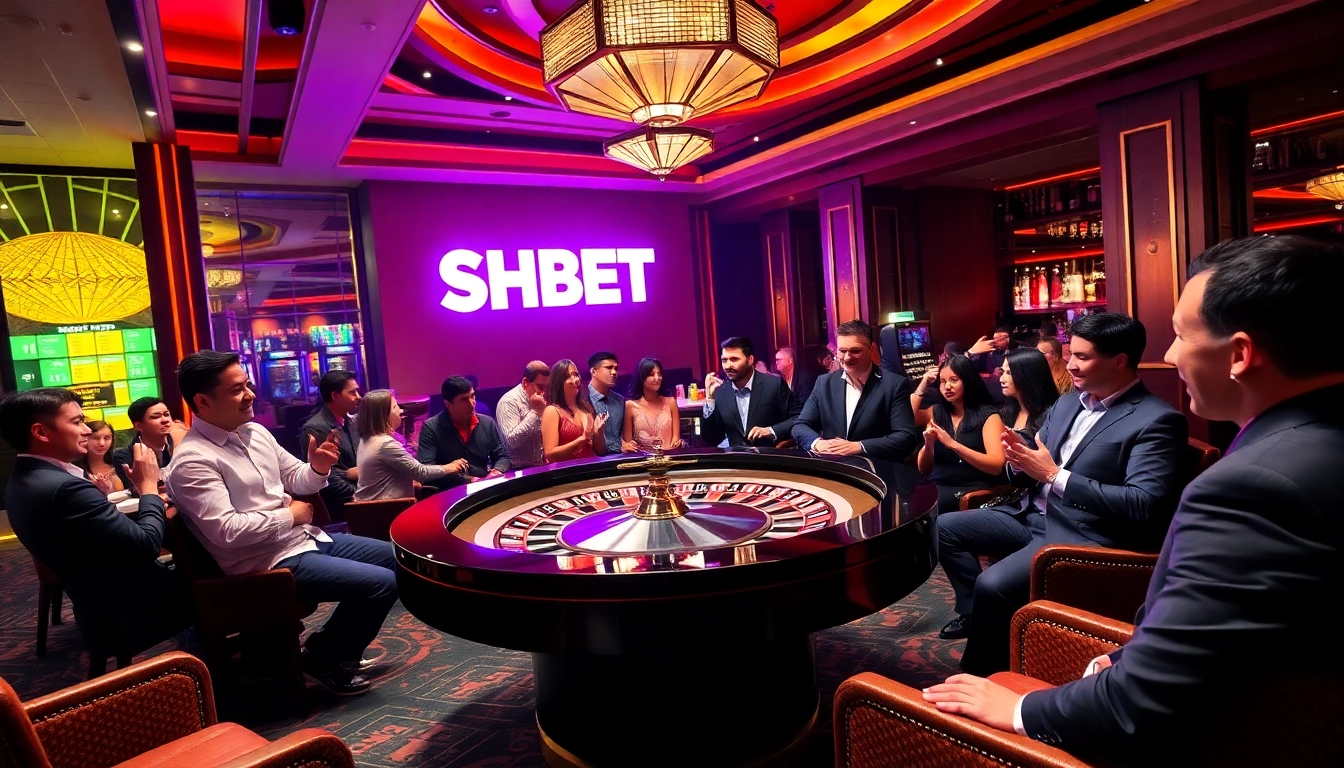 Play at SHBET's luxurious roulette table in a vibrant casino atmosphere filled with excitement.