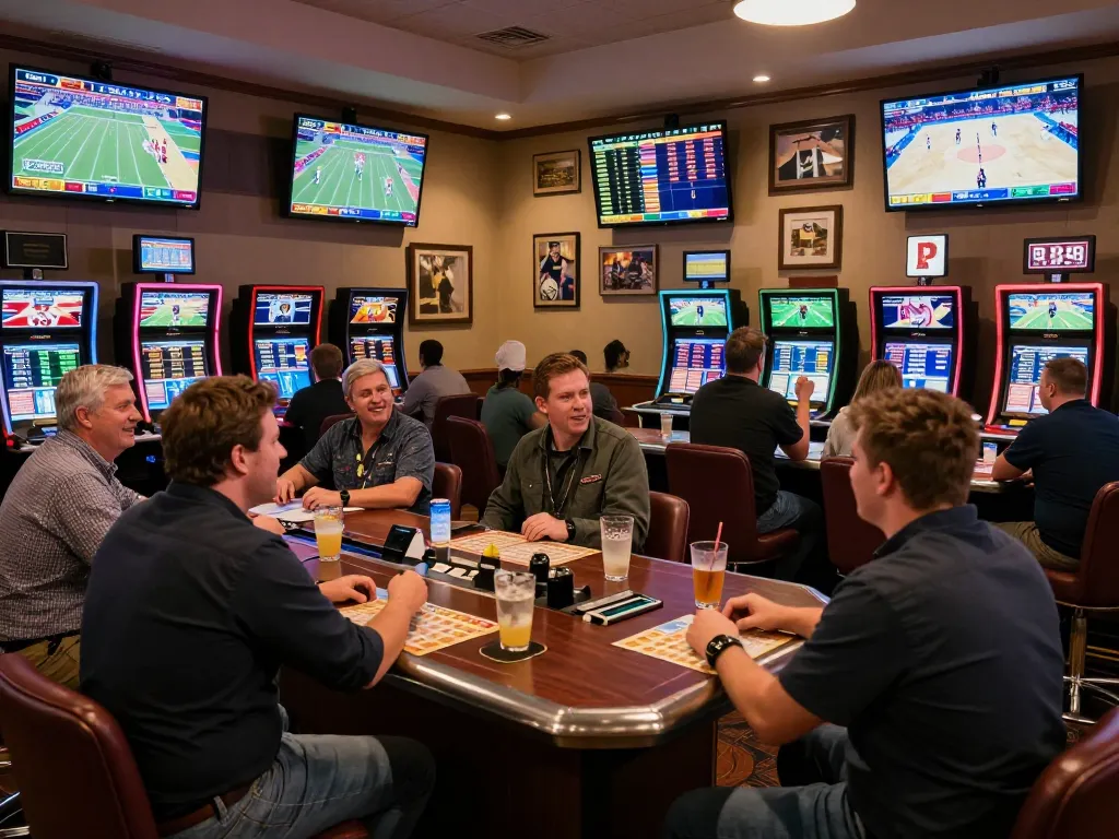 Sunwin sports bettors cheering for their teams with lively atmosphere in a casino lounge