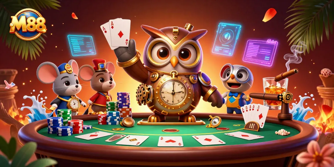 Win big with M 88 as the time-traveler owl and clockwork mouse lead a futuristic casino adventure.