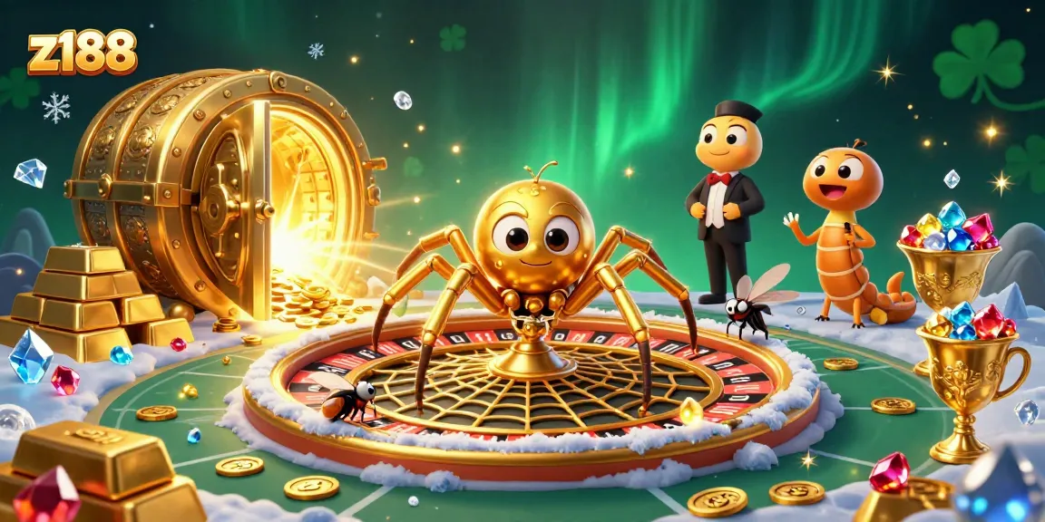 Experience thrilling gameplay at z188 with a golden web of chances and treasures in this creative casino scene.