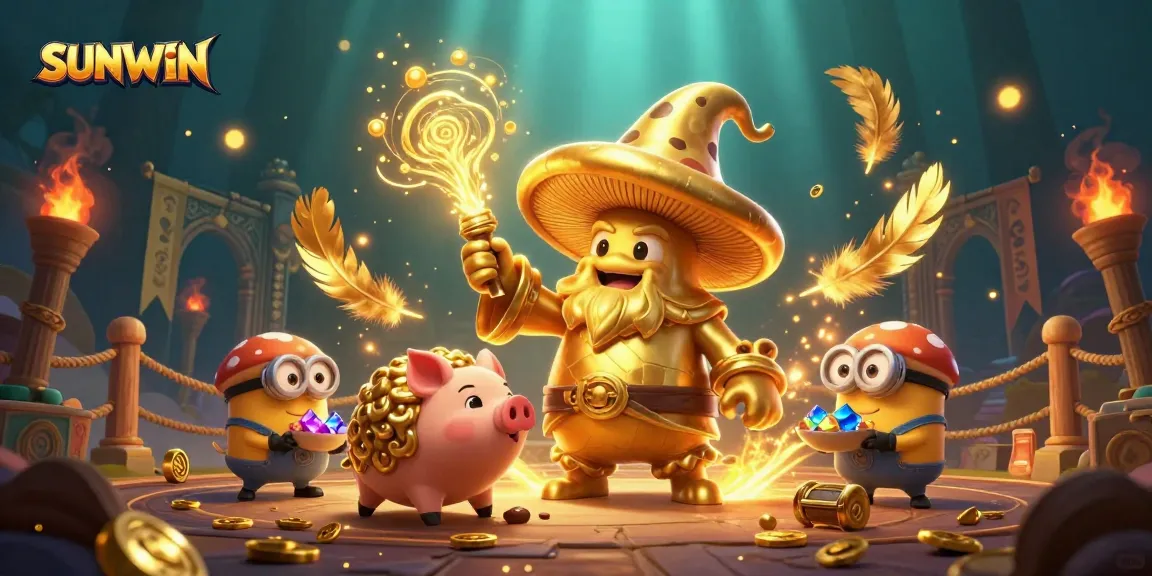 SUNWIN casino features a vibrant 3D scene with magical elements and treasures