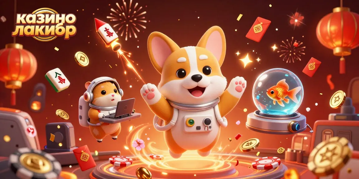 Win big at казино лакибир with a lively illustration of cartoon characters celebrating in a casino.